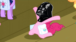 Size: 1324x744 | Tagged: safe, edit, edited screencap, screencap, applejack, pinkie pie, twilight sparkle, earth pony, pony, g4, my little pony: friendship is magic, the last roundup, big no, crossover, darth pinkie, darth vader, do not want, solo focus, star wars