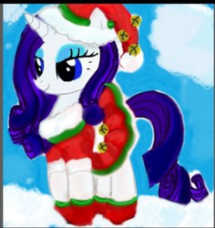 Size: 565x599 | Tagged: safe, artist:starlily77, rarity, pony, unicorn, g4, bells, christmas, clothes, dress, female, hat, holiday, mare, solo