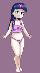 Size: 345x630 | Tagged: safe, artist:or'fin, twilight sparkle, human, g4, barefoot, belly button, clothes, feet, female, humanized, light skin, panties, solo, underwear, young