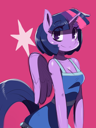 Size: 877x1165 | Tagged: safe, artist:ss2sonic, twilight sparkle, alicorn, anthro, g4, alternate hairstyle, breasts, busty twilight sparkle, cleavage, clothes, female, looking at you, smiling, solo, twilight sparkle (alicorn)