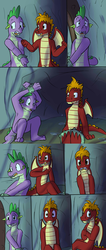 Size: 1280x3008 | Tagged: safe, artist:fuzebox, spike, oc, oc:mangle, dragon, g4, armpits, cave, comic, freakout, male, older, older spike, sad, scared, shackles, sitting, slap, slapping, spike's journey, teenage spike, teenaged dragon, teenager