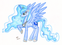 Size: 2568x1851 | Tagged: safe, artist:roxychick0419, princess luna, g4, female, solo, traditional art