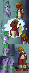 Size: 1280x3200 | Tagged: safe, artist:fuzebox, garble, spike, oc, oc:mangle, dragon, g4, brother, brothers, comic, male, older, older spike, shackles, spike's journey, surprised, teenage spike, teenaged dragon, teenager, thought bubble