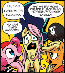 Size: 393x446 | Tagged: safe, idw, official comic, applejack, fluttershy, pinkie pie, g4, spoiler:comic, spoiler:comic14, kenan and kel, reference