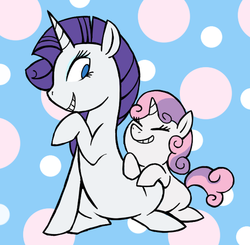 Size: 500x490 | Tagged: safe, artist:darlimondoll, rarity, sweetie belle, pony, unicorn, g4, belle sisters, duo, duo female, female, filly, foal, horn, mare, siblings, sisters