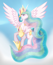 Size: 3944x4776 | Tagged: safe, artist:auveiss, princess celestia, g4, cloud, cloudy, female, fluffy, looking at you, sky, solo