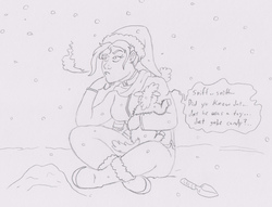 Size: 1500x1146 | Tagged: safe, artist:santanon, fluffy pony, human, christmas, crying, monochrome, ralphie, snow, snowfall, traditional art