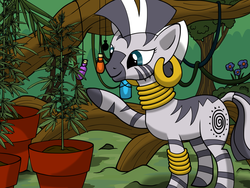 Size: 2048x1536 | Tagged: safe, artist:that1andonly, zecora, zebra, g4, bottle, female, plants, pot, solo