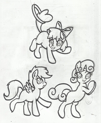 Size: 1280x1560 | Tagged: safe, artist:anibaruthecat, apple bloom, scootaloo, sweetie belle, g4, cutie mark crusaders, monochrome
