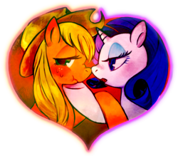 Size: 700x614 | Tagged: safe, artist:ya-a, applejack, rarity, g4, female, heart, lesbian, scrunchy face, ship:rarijack, shipping, simple background, transparent background