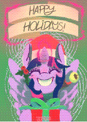 Size: 425x591 | Tagged: dead source, safe, artist:xieril, twilight sparkle, alicorn, pony, g4, animated, christmas, featured image, female, happy holidays, magic, mare, present, solo, twilight sparkle (alicorn)