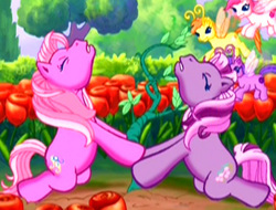 Size: 405x308 | Tagged: safe, screencap, pinkie pie (g3), tiddly wink, tra-la-la, wysteria, zipzee, breezie, earth pony, pony, g3, the princess promenade, out of context, pulling