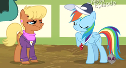 Size: 550x298 | Tagged: safe, screencap, ms. harshwhinny, rainbow dash, pony, flight to the finish, g4, coach rainbow dash, lip bite, popeye face