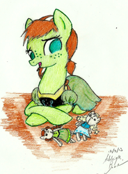 Size: 1483x2020 | Tagged: safe, artist:pitterpaint, anna, disney, frozen (movie), ponified, traditional art