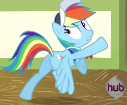 Size: 256x212 | Tagged: safe, screencap, rainbow dash, pony, flight to the finish, g4, butt, coach rainbow dash, female, mare, plot, solo, whistle