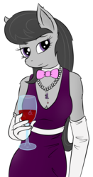 Size: 1662x3181 | Tagged: safe, artist:bingodingo, artist:zomgitsalaura, octavia melody, earth pony, anthro, g4, clothes, evening gloves, female, jewelry, necklace, simple background, solo, transparent background, wine