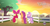 Size: 620x326 | Tagged: safe, screencap, apple bloom, scootaloo, sweetie belle, flight to the finish, g4, cutie mark crusaders, fence, hub logo, hubble, sun, sunset, the hub, tree
