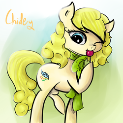 Size: 2000x2000 | Tagged: safe, artist:evehly, oc, oc only, oc:chidey, earth pony, pony, clothes, lollipop, one eye closed, scarf, solo, wink