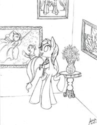 Size: 788x1013 | Tagged: safe, artist:pitterpaint, anna, disney, frozen (movie), monochrome, ponified, traditional art