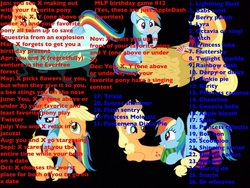 Size: 1024x768 | Tagged: safe, apple bloom, applejack, fluttershy, pinkie pie, princess cadance, princess celestia, princess luna, rainbow dash, rarity, scootaloo, shining armor, spike, sweetie belle, twilight sparkle, g4, bathtub, birthday game, clothes, cutie mark crusaders, exploitable meme, female, lesbian, mane six, meme, poker, ship:appledash, shipping, socks, striped socks, text