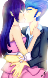 Size: 800x1287 | Tagged: safe, flash sentry, twilight sparkle, human, g4, eyes closed, female, humanized, kissing, light skin, male, romantic, ship:flashlight, shipping, straight