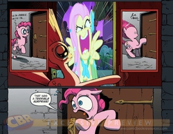 Size: 900x700 | Tagged: safe, idw, fluttershy, pinkie pie, g4, exploitable meme, meme, surprise door