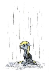 Size: 738x1082 | Tagged: safe, artist:fallenzephyr, derpy hooves, g4, female, rain, sad, solo