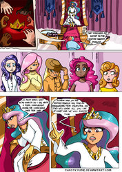 Size: 752x1063 | Tagged: safe, artist:chaoticyume, applejack, carrot top, fluttershy, golden harvest, pinkie pie, princess celestia, rainbow dash, rarity, human, g4, dark skin, humanized, light skin