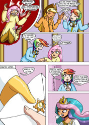 Size: 752x1063 | Tagged: safe, artist:chaoticyume, applejack, fluttershy, princess celestia, rainbow dash, human, g4, comic, humanized, letter, light skin