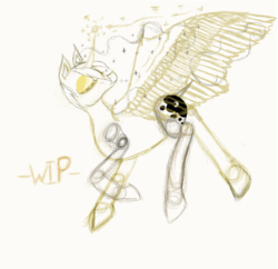 Size: 2296x2225 | Tagged: safe, princess luna, g4, crying, curved horn, horn, magic, makeup, sketch, wip