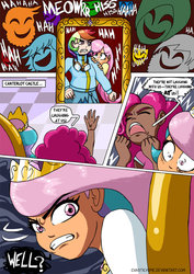 Size: 752x1063 | Tagged: safe, artist:chaoticyume, fluttershy, pinkie pie, princess celestia, rainbow dash, human, g4, comic, dark skin, humanized, light skin