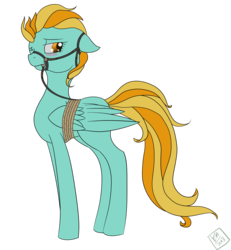 Size: 2766x3000 | Tagged: safe, artist:pyrothraxus23, lightning dust, g4, bound wings, bridle, female, reins, sad, solo