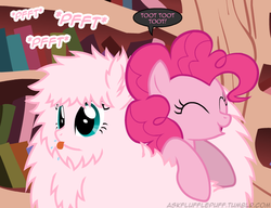 Size: 650x500 | Tagged: safe, artist:mixermike622, pinkie pie, oc, oc:fluffle puff, tumblr:ask fluffle puff, g4, raspberry noise