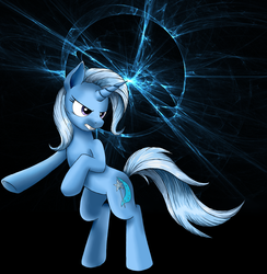 Size: 1250x1280 | Tagged: safe, artist:robin jacks, trixie, pony, unicorn, g4, bipedal, black background, female, hatless, human shoulders, magic, mare, missing accessory, rearing, simple background, solo