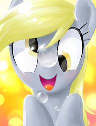 Size: 1300x1700 | Tagged: safe, artist:uglytree, derpy hooves, pegasus, pony, g4, bubble, cute, derpabetes, female, mare, solo