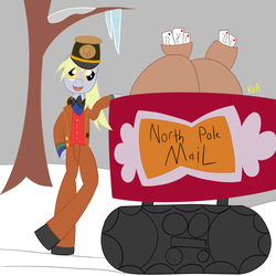 Size: 900x900 | Tagged: safe, artist:king-of-aces, derpy hooves, anthro, g4, christmas, female, fred astaire, mailmare, rankin/bass, s.d. kluger, santa claus is comin' to town, solo