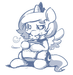 Size: 750x778 | Tagged: safe, artist:ende26, princess luna, g4, cookie, cookie jar, cute, female, filly, lunabetes, monochrome, solo, woona