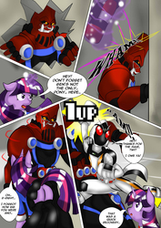 Size: 1240x1754 | Tagged: safe, twilight sparkle, pony, g4, awesome, clothes, comic, fight, flank, fourze, fourze-pony, gentaro kisaragi, kamen rider, kamen rider fourze, male, monster, punch, skirt, stallion, tail, tumblr, tumblr comic, zodiart