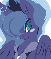 Size: 700x800 | Tagged: dead source, safe, artist:clockworkquartet, princess luna, alicorn, pony, g4, bust, female, hair over one eye, looking at you, mare, portrait, solo