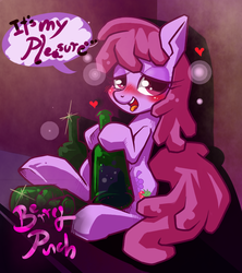 Size: 800x900 | Tagged: dead source, safe, artist:renokim, berry punch, berryshine, earth pony, pony, g4, blushing, drink, drunk, female, heart, looking at you, solo, speech bubble