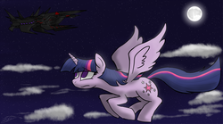 Size: 3000x1666 | Tagged: safe, artist:tomazii7, twilight sparkle, alicorn, pony, g4, female, flying, mare, the nemesis, transformers, transformers prime, twilight sparkle (alicorn)