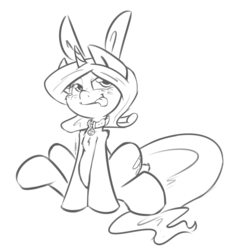 Size: 2001x2165 | Tagged: safe, artist:leadhooves, oc, oc only, oc:succy, bunny ears, collar, grayscale, monochrome, solo