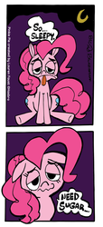 Size: 800x1748 | Tagged: safe, artist:bickcomixx, pinkie pie, earth pony, pony, g4, comic, dialogue, female, mare, solo, speech bubble, tired, wavy mouth