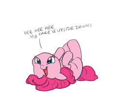 Size: 745x610 | Tagged: safe, artist:carnifex, edit, pinkie pie, g4, female, floppy ears, on back, open mouth, pinkie being pinkie, pinkie physics, pinkieface, smiling, solo, upside down, wat