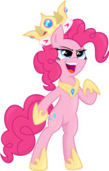 Size: 3000x4705 | Tagged: safe, artist:kp-shadowsquirrel, artist:spier17, pinkie pie, earth pony, pony, g4, bipedal, clothes, crown, element of laughter, female, hoof shoes, open mouth, princess, reference, shoes, simple background, solo, transparent background, vector