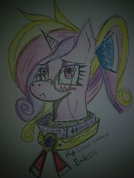 Size: 960x1280 | Tagged: safe, artist:lawrencexviii, princess cadance, g4, blushing, female, glasses, high school cadance, portrait, solo, traditional art, younger