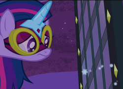 Size: 1480x1080 | Tagged: safe, screencap, twilight sparkle, alicorn, pony, g4, power ponies (episode), female, frown, goggles, mare, mask, masked matter-horn costume, power ponies, snow, snowflake, solo, twilight sparkle (alicorn)