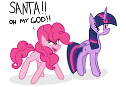 Size: 1190x818 | Tagged: safe, artist:littlecloudie, pinkie pie, twilight sparkle, alicorn, elf, pony, g4, christmas, female, mare, santa claus, twilight sparkle (alicorn)