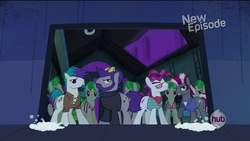 Size: 1920x1080 | Tagged: safe, screencap, blow dry, comb over, neon brush, quick trim, the unconditioner, earth pony, pony, g4, power ponies (episode), barbershop squad, henchmen, male, mane-iac's minions, minions, stallion