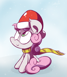 Size: 1148x1308 | Tagged: safe, artist:slitherpon, sweetie belle, g4, clothes, female, hat, santa hat, scarf, solo